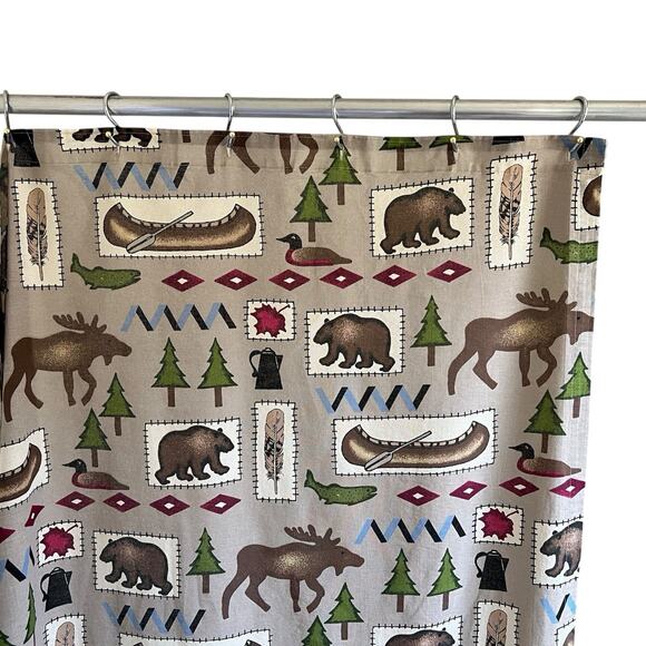 Shower Curtain Bacova Rustic Cabincore Cotton Unlined Lodge Fish Canoe 69L x 66W - Picture 1 of 10